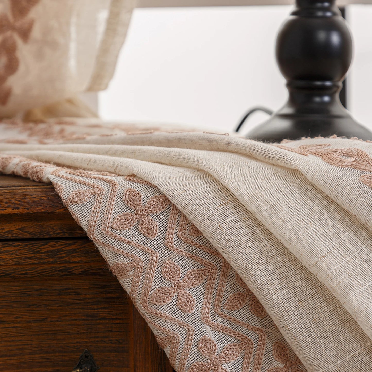 Earthy Linen Embroidered Curtains – Tribal Elegance