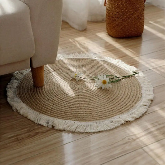 Charming Handwoven Jute Floor Carpet with Flirty Tassels