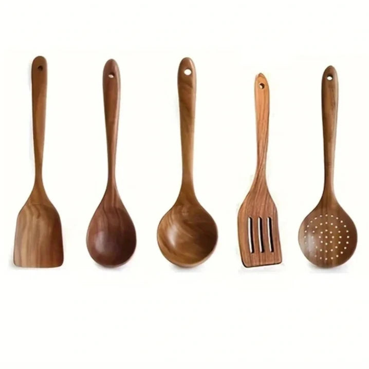 Rustic Thailand Teak Wooden Kitchen Utensils – 5-Piece Set