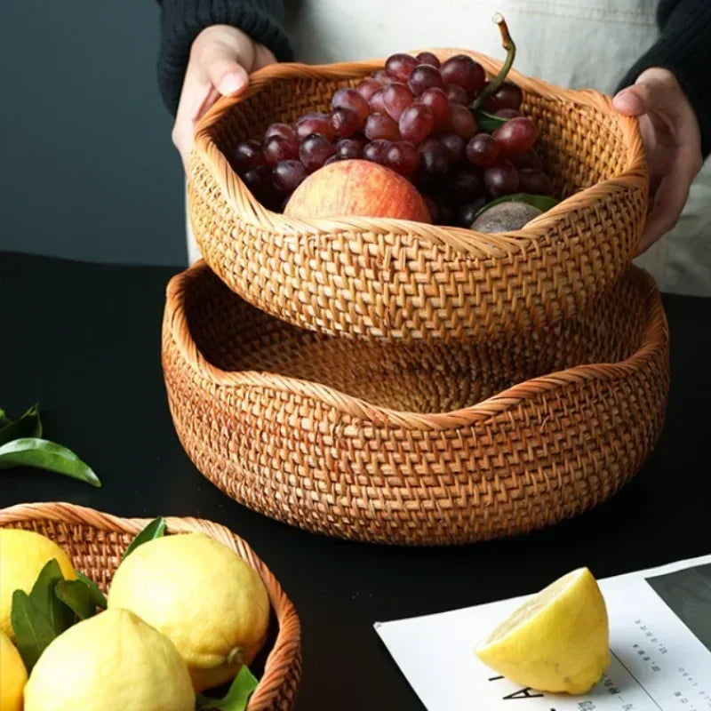 Charming Handwoven Rattan Storage Basket – Versatile Wicker Tray