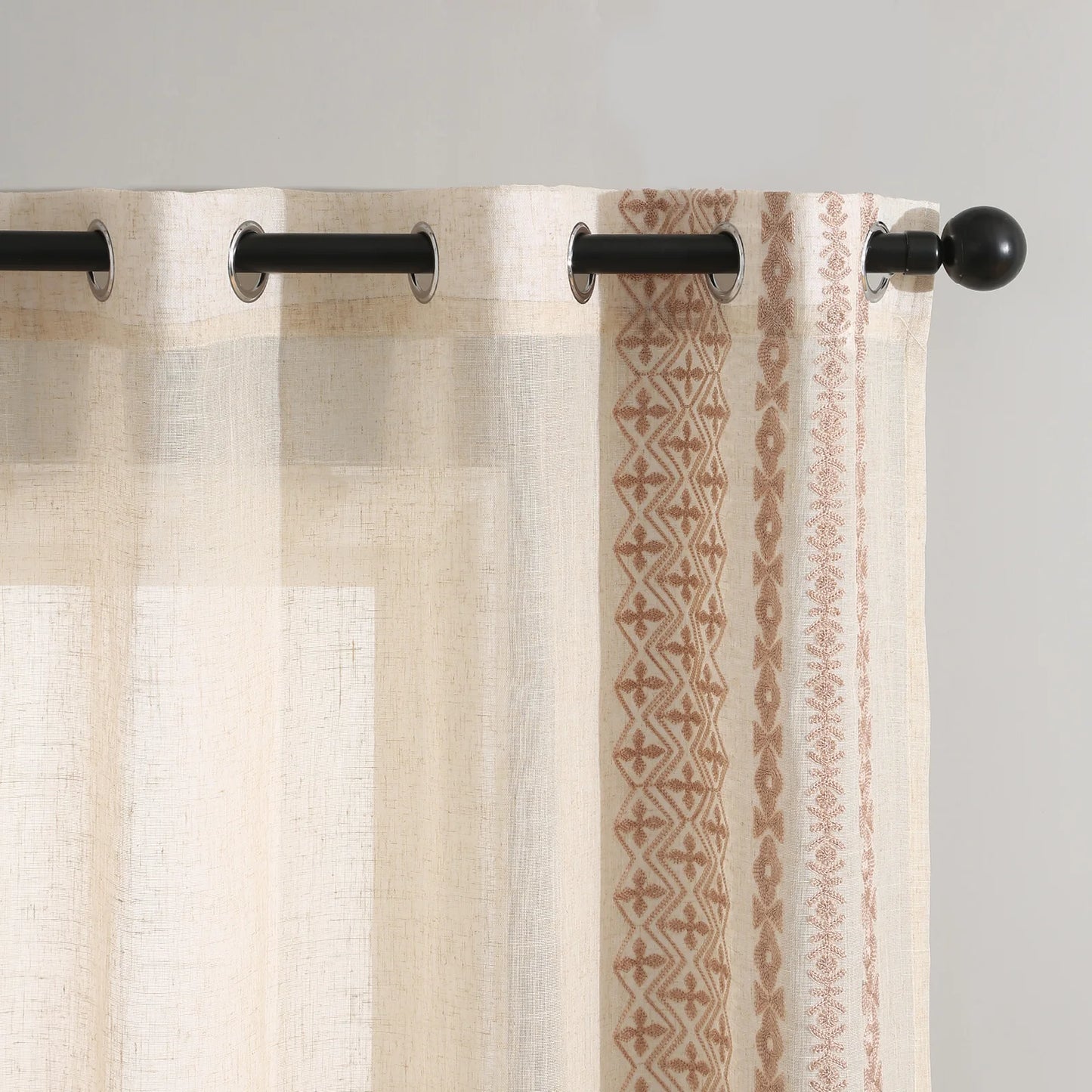 Earthy Linen Embroidered Curtains – Tribal Elegance