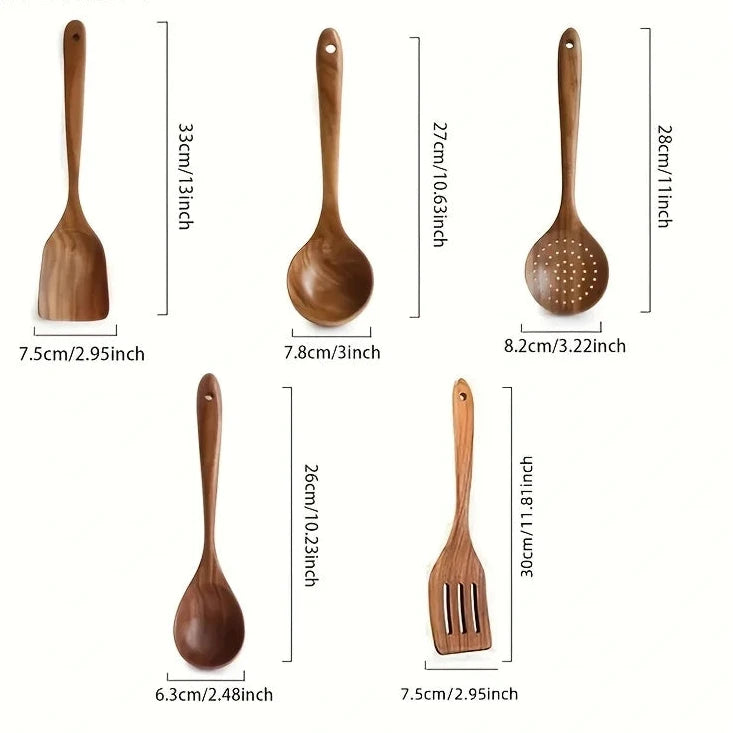 Rustic Thailand Teak Wooden Kitchen Utensils – 5-Piece Set