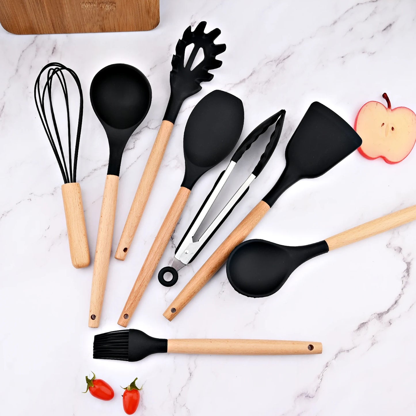 Boho-Chic Silicone Kitchen Utensils Set – 12-Piece Cooking Collection