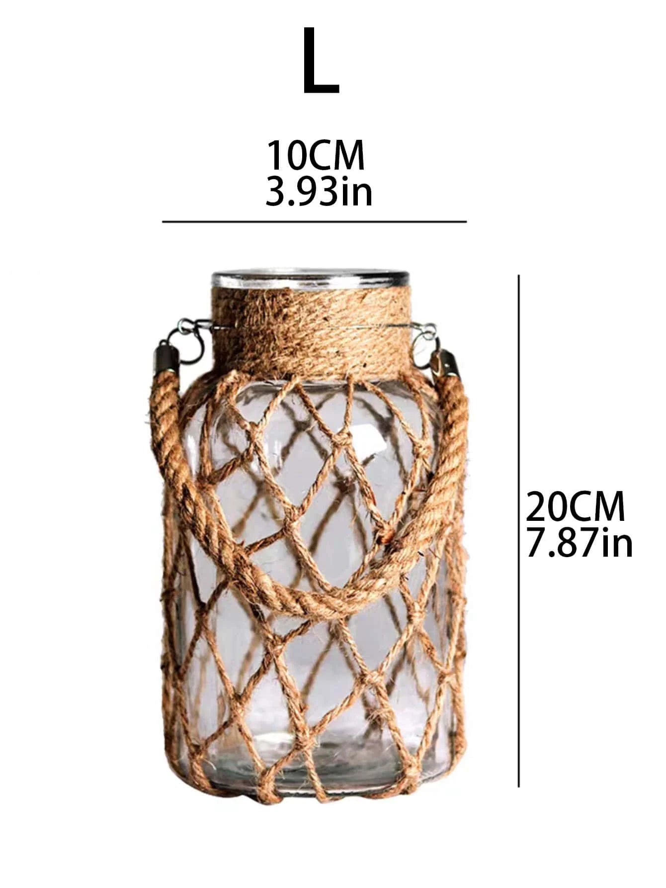 Rustic Charm Hanging Glass Vase – Stylish Rope Net Decor