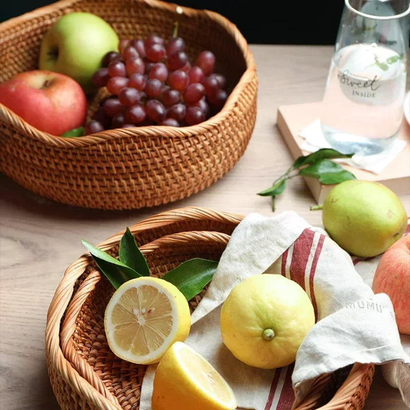 Charming Handwoven Rattan Storage Basket – Versatile Wicker Tray