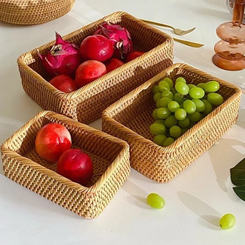 Charming Handwoven Rattan Storage Basket – Versatile Wicker Tray